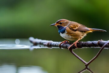 Fototapeta premium Wren on a branch on water