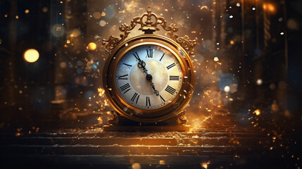 Fototapeta na wymiar New Years at midnight Old clock