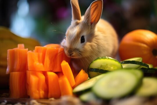 close-up of rabbit nibbling on fresh carrot