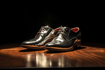 shiny shoes in a spotlight on a dark background
