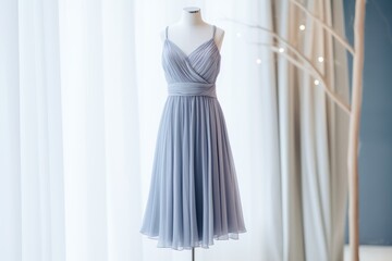 Elegant blue dress on mannequin showcasing modern fashion trends in boutique setting, generative ai.