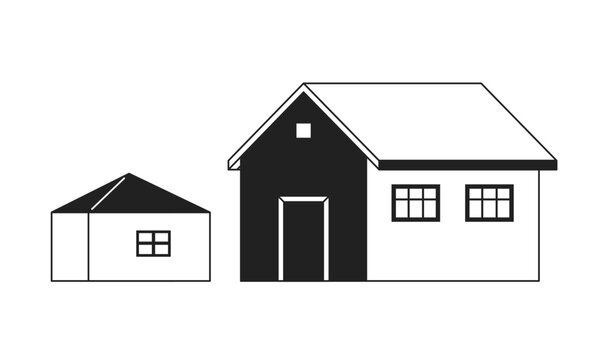 Small town monochrome flat vector object. Places for living. Houses. Editable black and white thin line icon. Simple cartoon clip art spot illustration for web graphic design