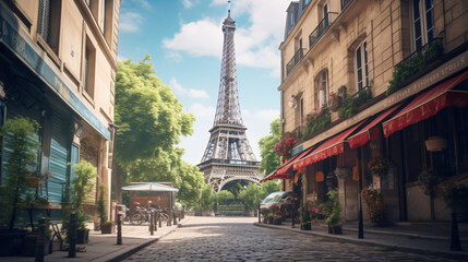 Fototapeta na wymiar The Eifel tower in Paris from a tiny street
