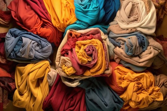 overhead view of folded laundry ready for washing