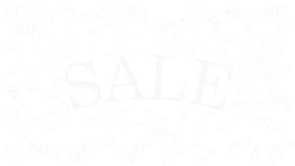 Sale Banner With %. White inscription Sale on a transparent background. Discount banner