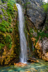 The Grunas waterfall in Theth National Park, Albania. Albanian alps