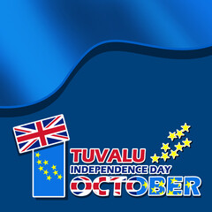 Tuvalu flag with ribbon, stars and bold text on dark blue background to commemorate Tuvalu Independence Day on October 1