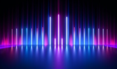 3d render, abstract minimal background, vertical pink blue neon lines, glowing in ultraviolet spectrum. Cyber space. Laser show. Futuristic wallpaper, Generative AI