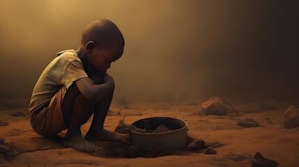 A african poor boy searching foods , hungry boy , Generative AI - obrazy, fototapety, plakaty