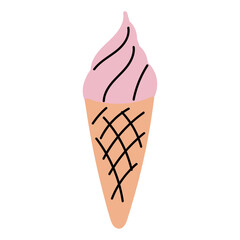 Ice cream cone flat cartoon illustration