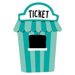 Ticket stall flat cartoon illustration
