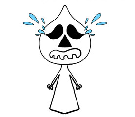 Cartoon ghost wearing white costume crying Halloween doodle