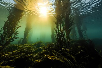 kelp forest silhouetted against the ocean surface