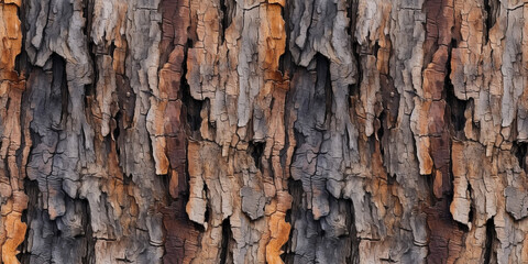 Obraz premium Close-up shot of a tree trunk with cracked and wrinkled wood texture in a seamless repeating pattern.