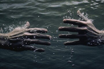swimmers hand reaching for surface through water
