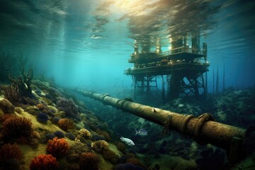 oil rig pipeline running along the ocean floor