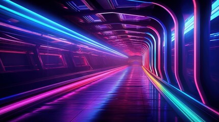 Futuristic, neon-lit subway tunnels