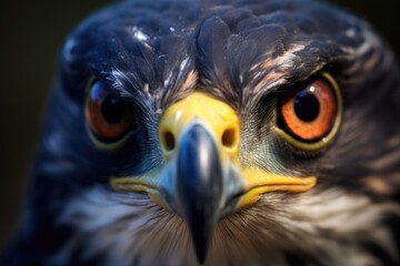 close-up of falcons fierce eyes and beak
