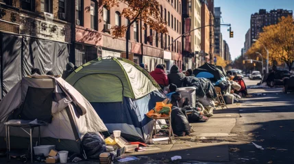 Foto auf Acrylglas Vereinigte Staaten Homeless tent camp on a city street