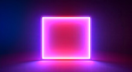 3d render, abstract colorful neon background with square frame. Simple geometric shape, blank banner, Generative AI