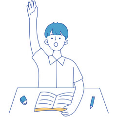 Boy raising hand minimalist cartoon illustration