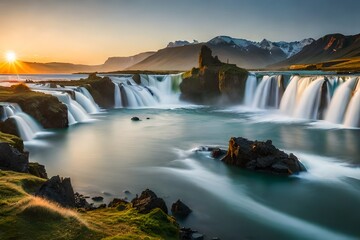 evening waterfall in autumn ai generated