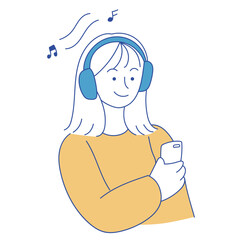 Female teenager listening music minimalist cartoon illustration