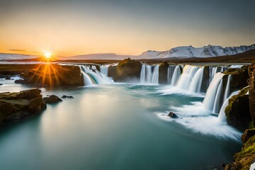 stunning view of water fall from the rocks in jungle ai generated 