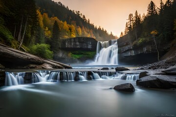 morning waterfall in autumn ai generated