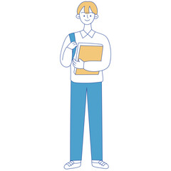 Male teenager holding book minimalist cartoon illustration