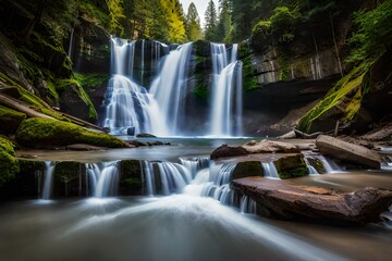 beautiful view of waterfall in the forest ai generated