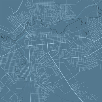Blue Luhansk map, Ukraine, detailed municipality map, skyline panorama. Decorative graphic tourist map of Luhansk territory. Vector illustration.