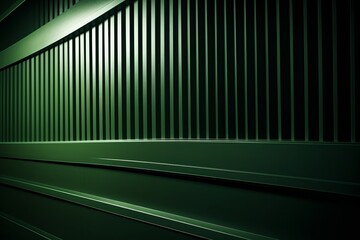 illuminated green neon steps leading into the depth, showcasing modern design with dramatic lighting