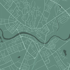 Background Uzhhorod map, Ukraine, green city poster. Vector map with roads and water. Widescreen proportion, flat design roadmap.