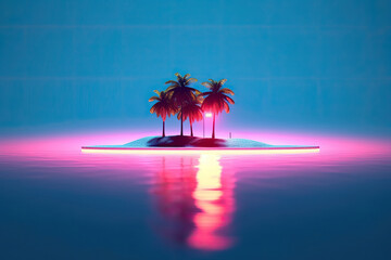 A small island with palm trees Neon Paradise Generative AI