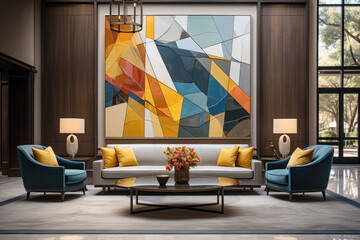 Livingroom or business lounge with abstract wall art, Luxury interior design reception room