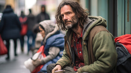 Fototapeta premium Homeless man on a city street