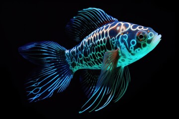 Fototapeta premium a fish with a non-toxic, glow-in-the-dark pattern in a dark tank