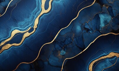 abstract background blue marble agate granite mosaic with golden veins, japanese kintsugi technique, fake painted artificial stone texture, marbled surface, digital marbling, Generative AI - obrazy, fototapety, plakaty