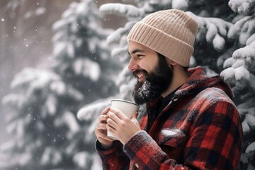 Flannel shirt man winter. Generate Ai