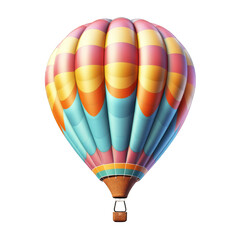 Isolated hot air multicolored balloon on cutout PNG transparent background