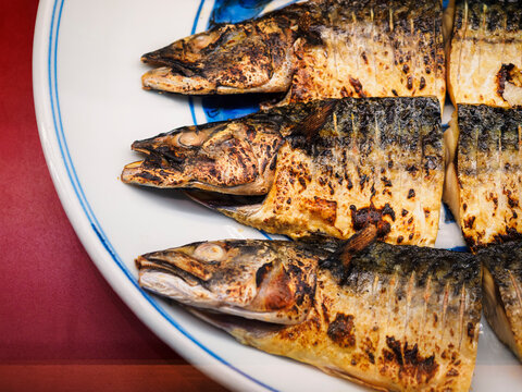 Grilled mackerel Fish on plate Saba fish Japanese food