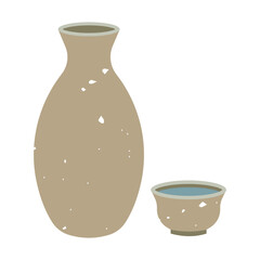 Japanese sake set textured flat illustration