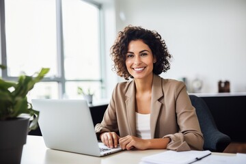 smartly dress female business woman working in office