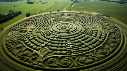 Fototapeta na wymiar Aerial view of intricate crop circles in a vast field