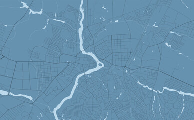 Fototapeta premium Blue Vinnytsia map, Ukraine, detailed municipality map, skyline panorama. Decorative graphic tourist map of Vinnytsia territory. Vector illustration.