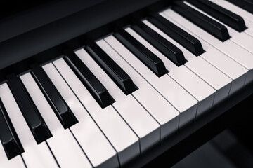 Close-up of traditional black and white piano keys