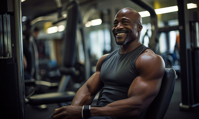 Portrait of a muscle man working out in the gym, fitness concept. Healthy lifestyle with fitness, gym and healthy life .