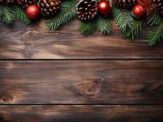 Fototapeta na wymiar Winter Wonderland: Top View Christmas Background with Fir Tree and Decor