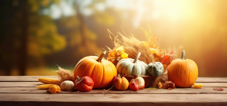 Harvesting Memories: Thanksgiving and Halloween Festive Decor with Copy Space. Colorful Pumpkin and Cherry Pairing .